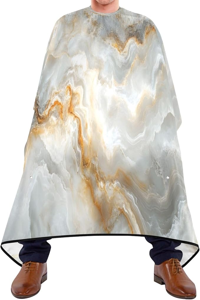 White Marble Barber Cape Waterproof Hair Cutting Cape with Adjustable Snap Closure Salon Hairdressing & Beard Shaving Cape for Adults Kids Haircut Accessories