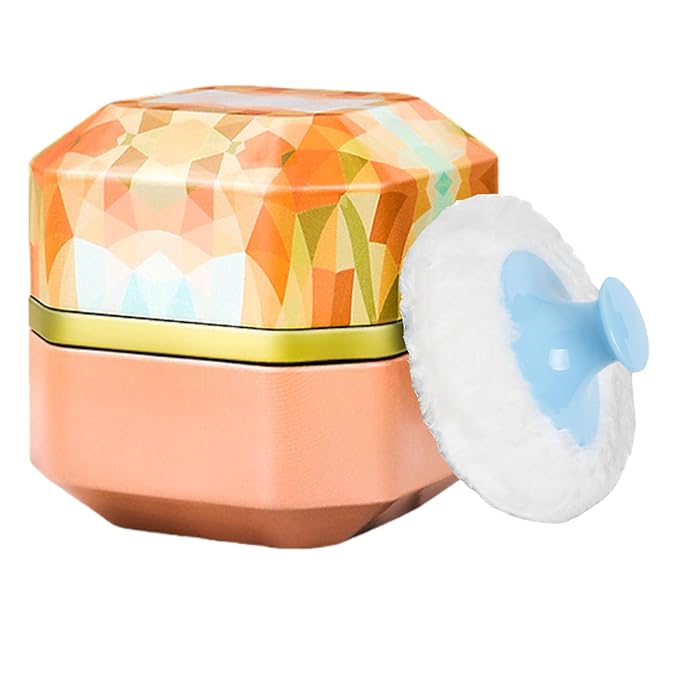Body Powder Puff and Container, Portable Dusting Powder Container with Puff Dusting powder Case Box Jar for Baby Women Home and Travel Use(Orange)