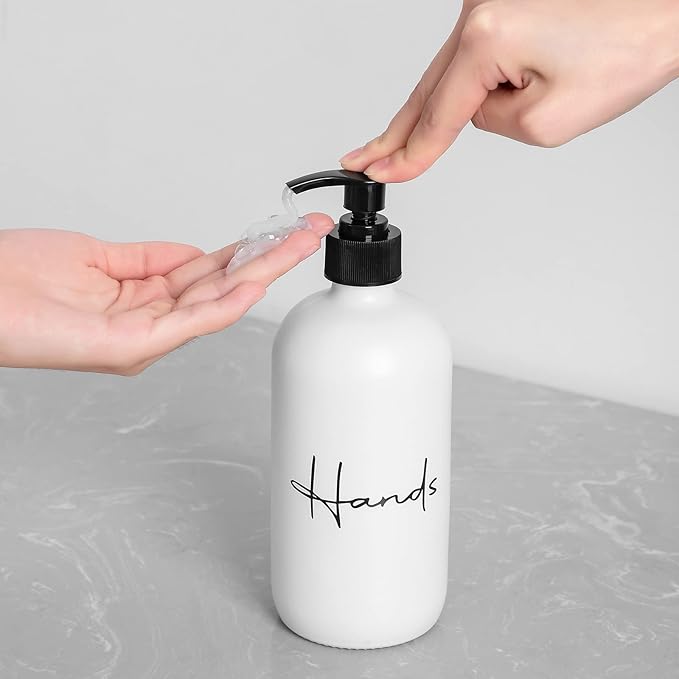 17 oz Hand Soap Dispenser Glass Liquid Dish Soap Bottles, Refillable Empty Lotion Pump Bottles for Bathroom Decor, Kitchen Sink, Matte Design, White, Pack of 2