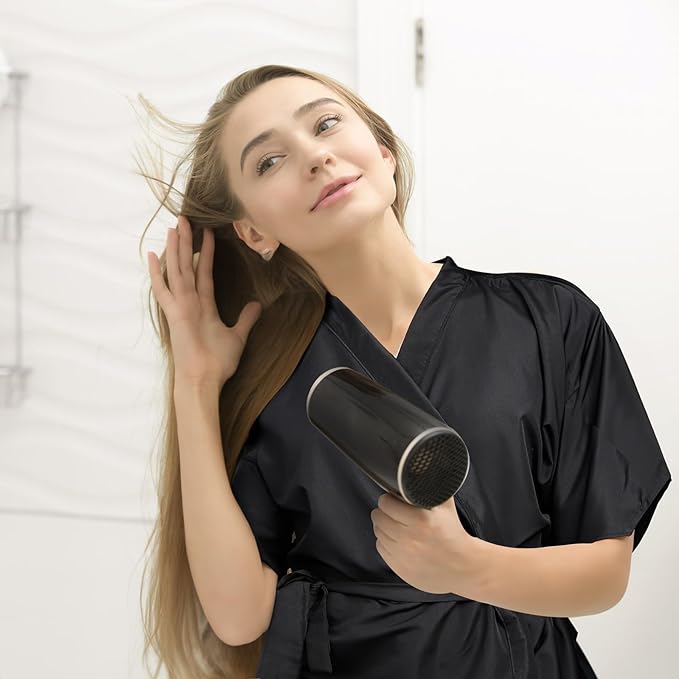 WUWEOT 4 Pack Salon Client Gown Robes Cape, Waterproof Hair Dye Cape, 43 Inch Long Black Soft Kimono Style Barber Smock for Hair Stylist with Adjustable Tie to Hair Cutting, Hair Coloring