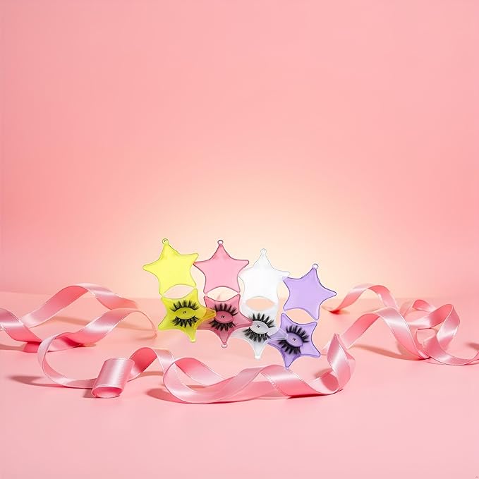 4Pcs Empty Plastic Lash Boxes Star Shape Eyelash Storage Box Travel Case 3D False Eyelashes Packaging Gift Boxes Holder Organizer for Women Girl Eyelash Storage and Packaging False Eyelashes, 4 Colors