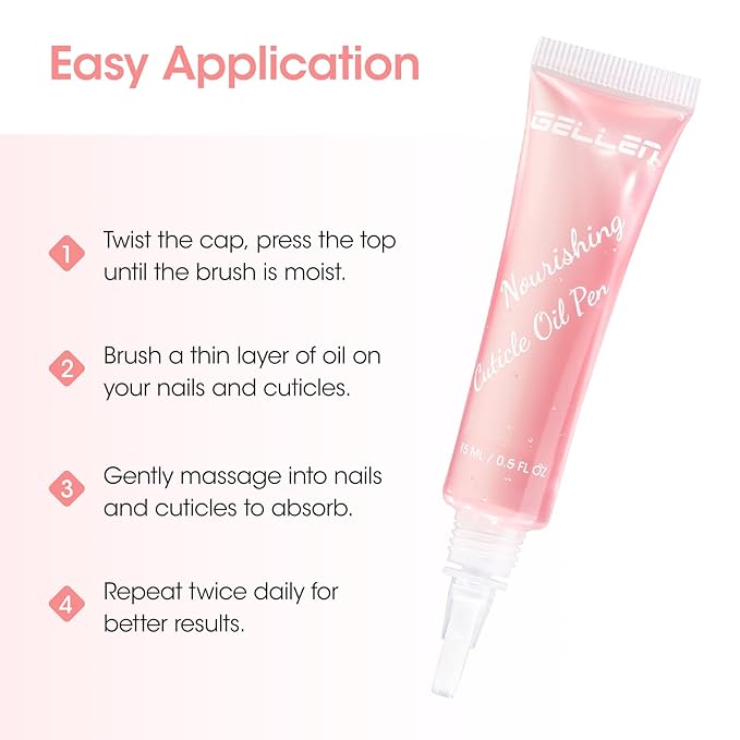 Gellen Cuticle Oil Pen Nourishing Nail Growth Oil Pen | Rich with Jojoba Oil & VE Soften Cuticles Strengthen Healthier-Looking Nails, Brush Applicator, Pro Care for Hands, Strawberry Scent