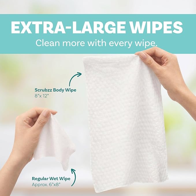 Adult Body Bathing & Incontinence Wipes, Extra Large 8” x 12” No Rinse Body Cleansing Cloths – Disposable Washcloths for Elderly Care, Bed Bathing & Daily Hygiene - 200 Count