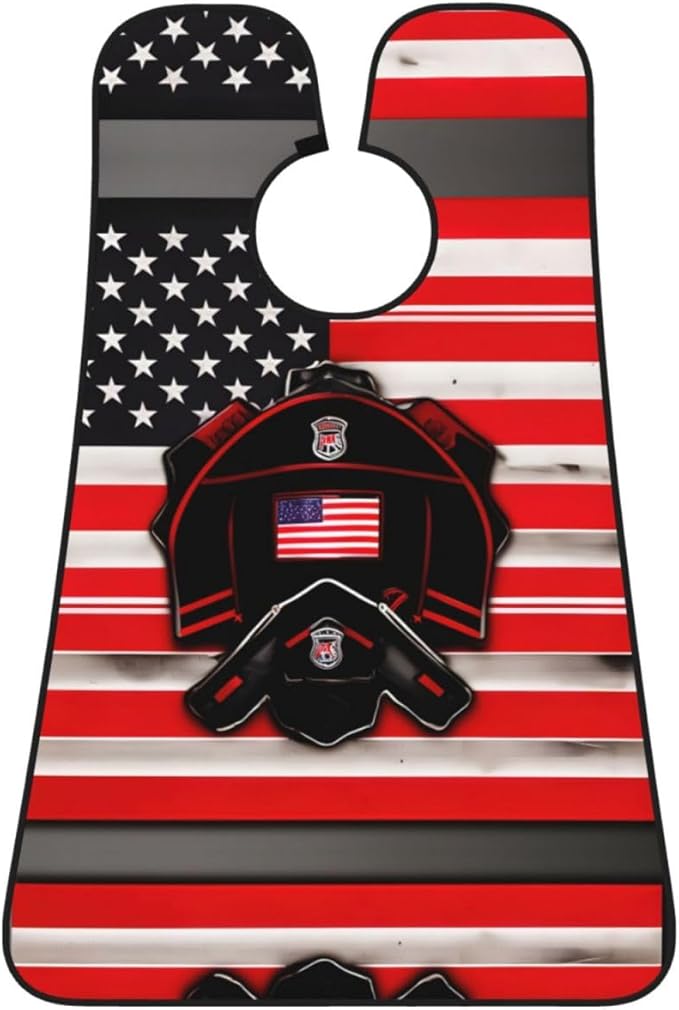 Red Stripe Firefighter Usa Flag Print Beard Bib Shaving Apron, Beard Hair Trimming Cape Gift For Dad