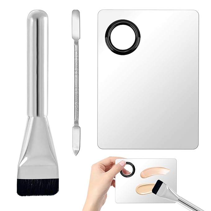 3 Pcs Make Up Spatula Tool including Cosmetic Makeup Mixing Palette Flat Foundation Brush Foundation Makeup Plate for Nail Art Eye Shadow Facial Cosmetic Pigment Blending
