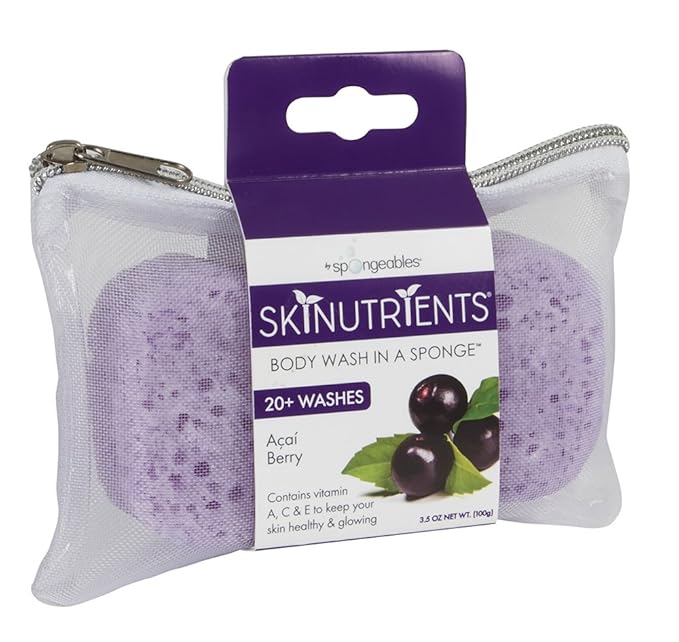 Spongeables Body Wash in a 20+ Wash Sponge, Acai Berry, 3 Count