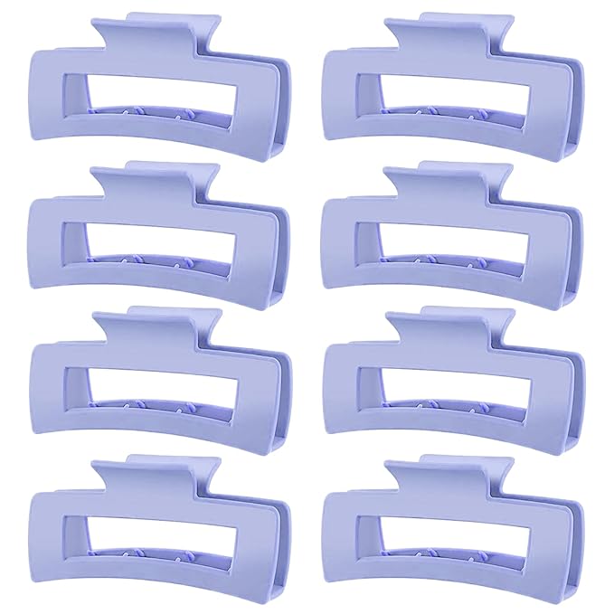 TOCESS Hair Claw Clips for Women - 8PK Large Neutral Matte Square Jumbo Hair Clips for Thick, Thin, Long, Short, Curly Hair Girls, Big Jaw Clip Set for Daily Use (Lavender Purple)