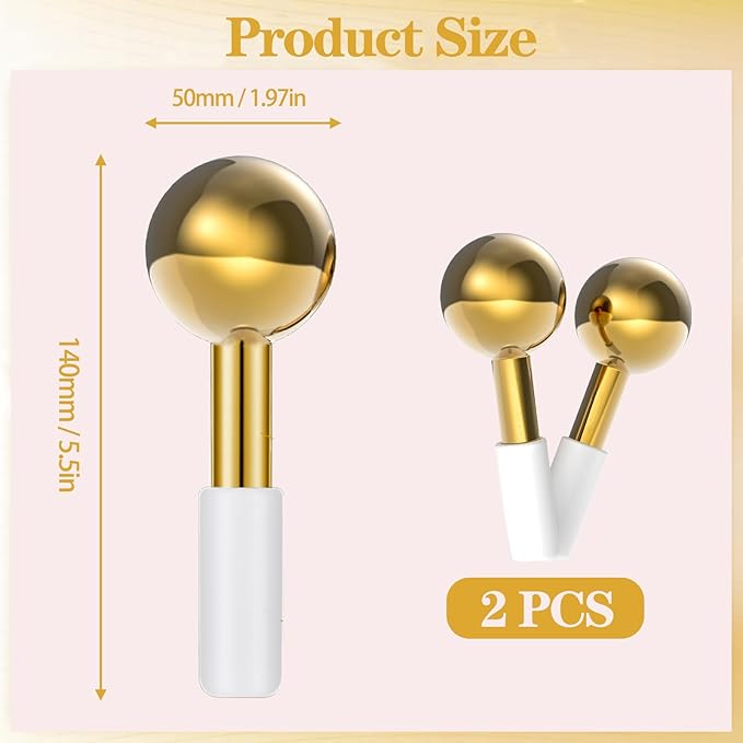 2 Pcs Ice Globes for Face & Eyes, Unbreakable Stainless Steel Cryo Sticks for Beauty Routines, Facials Cold Roller Cooling Globes for Puffiness, Wrinkles, Dark Circles, Headaches