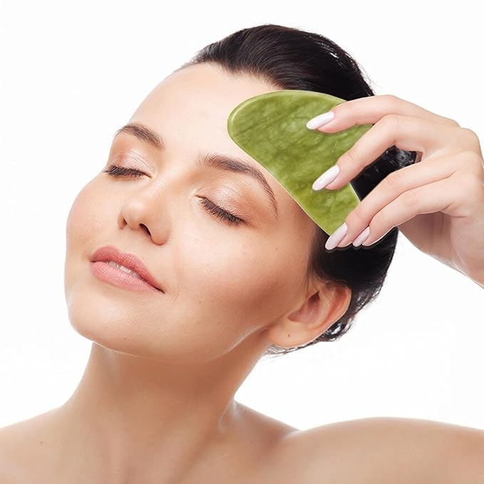 Gua Sha Facial Tools, Jade Guasha Tool for Face & Eye, Puffiness Reducing & Jawline Sculpting Face Stone Gua Sha Tools for Skin Care Woman GuaSha Stone Tool, Light Green
