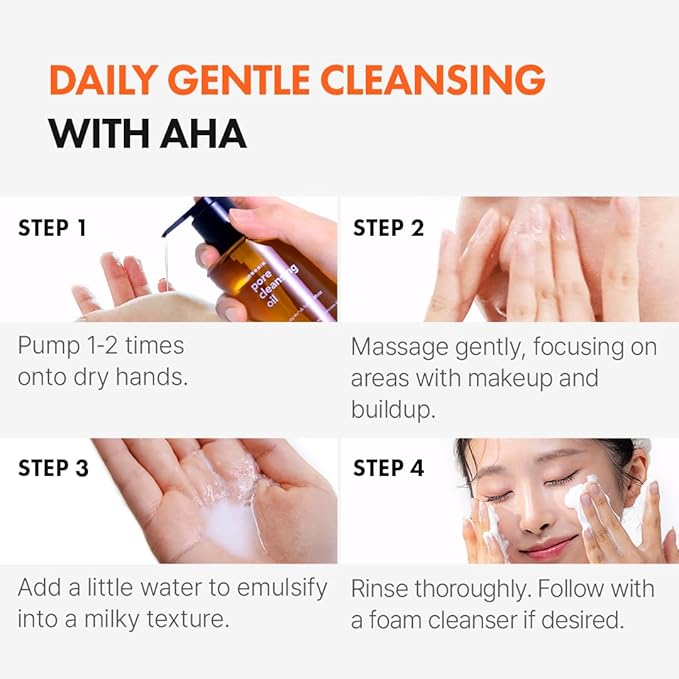 Hanskin AHA Pore Cleansing Oil for Dry Skin, Exfoliating, Waterproof Makeup Sebum Remover Facial Oil Cleanser for Face, Moisturizing for Soft Skin, Korean Skincare [AHA/10.14 oz.]