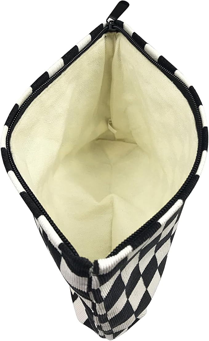 GUTGNK Women's Cosmetic Bag, Corduroy Checkerboard Travel Cosmetic Bag Small Cosmetic Bag Skin Care Cosmetic Changing Handy Bag Zipper Organizer