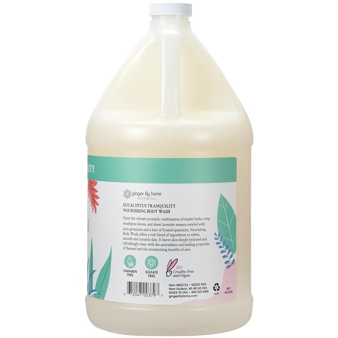 Ginger Lily Farms Botanicals Nourishing Body Wash, Eucalyptus Tranquility, 100% Vegan & Cruelty-Free, 1 Gallon (128 fl oz) Refill