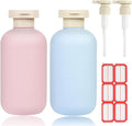 6.8oz Refillable Shampoo and Conditioner Bottles, 2PCS Squeezable Travel Shampoo Bottles with Flip Cap and 2PCS Pump Dispenser and Labels