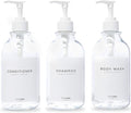 MaisoNovo Refillable Shampoo and Conditioner Bottles - 16.9 fl oz Set of 3 Clear Plastic Bottles White Pumps