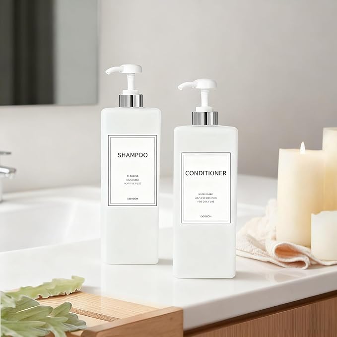 Modern Silver Shampoo and Conditioner Dispenser (21 oz, Pack of 3) Refillable Pump Bottle Set Empty Shower Plastic Bottles with Pump for Bathroom Body Wash Soap and Shower