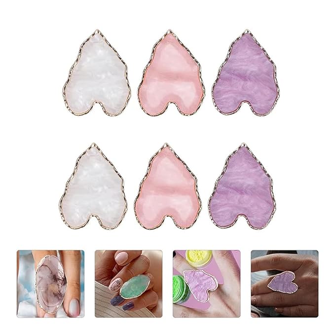 AKOAK Adjustable Mini Nail Ring Tray, Resin Nail Art Gel Makeup Plate Palette, Ring Gel Polishing Mixing Tray DIY Color Plate Nail Art Polishing Paint Plate (Heart, 3Pcs)