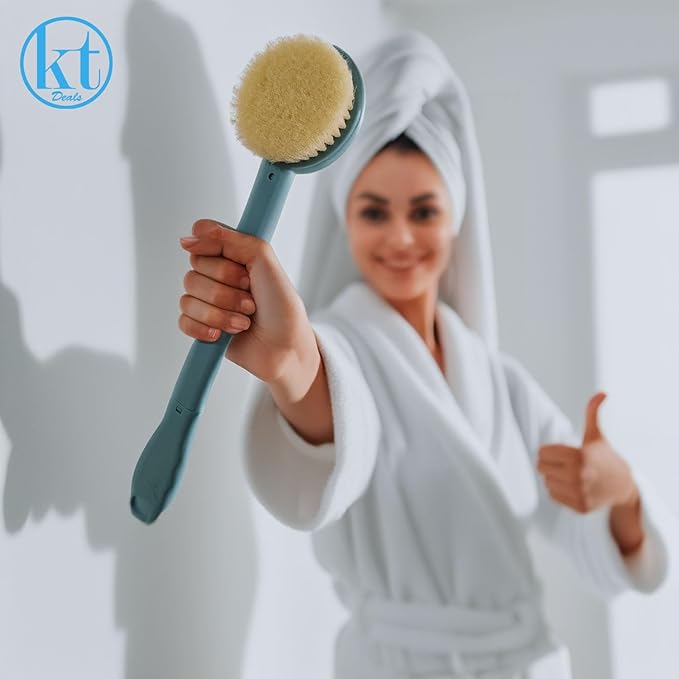 Bath Body Brush 15" Long Handle Back Shower Brush Exfoliating Back, Body and Feet Scrubber (Blue)