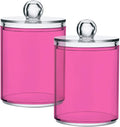 Hot Pink Qtip Holder Organizer Dispenser Cotton Swabs Cans Plastic Jars with Lid Set 2 Pack Bathroom Storage Canister for Cotton Ball Floss Cotton Pads