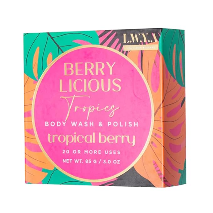 LWYA Berry Licious Tropics Body Wash and Polish - Exfoliating Body Scrubber with Loofah Sponge - Shower Sponges for Women - Tropical Berry - 3 oz