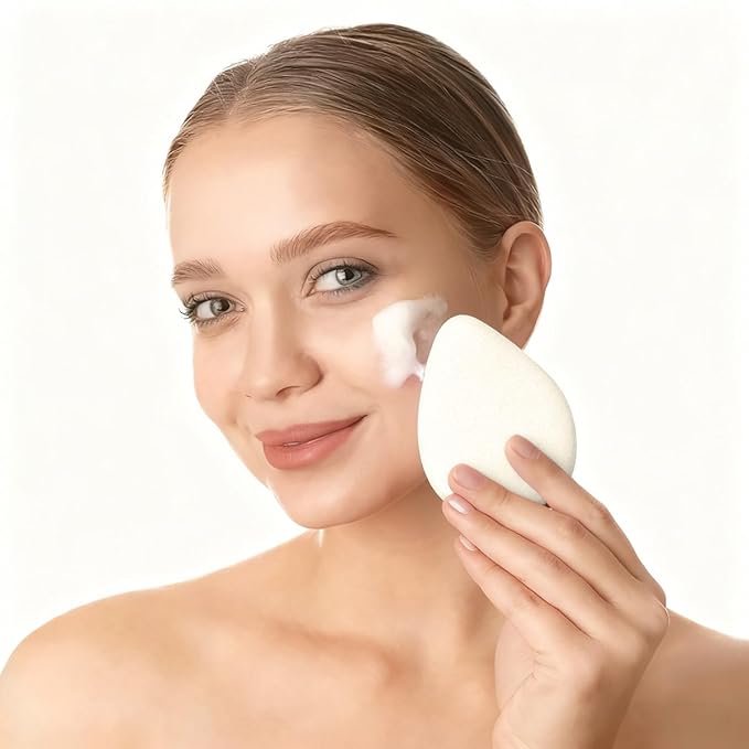 White Facial Cleansing Sponge 4-Pack with Box | SourceTon Soft Plant-Based Face Scrubber Exfoliator | Gentle Facial Sponge for Deep Pore Cleansing & Daily Exfoliating Pads for All Skin Types