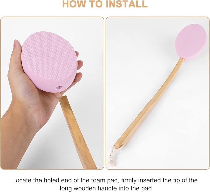 URAQT Lotion Applicator Set - 7 Piece Body Brush with Long Handle, 2 in 1 Back Scrubber for Self Application, Hook Included
