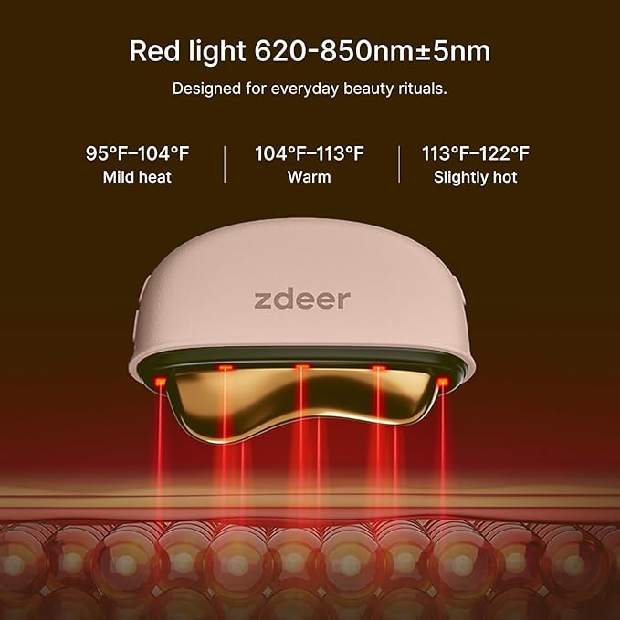 ZDEER LED Red Light Therapy for Face & Neck Massager Facial Care Device – Electric Gua Sha Brass Tool with Heat & Vibration for Firming, Sculpting & Skincare, Pink, Includes 2 × 10ml Massage Oils