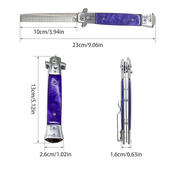 Folding Pocket Comb, Stainless Steel Beard Comb for Men, Switchblade Fine Tooth Mustache Combs Designed for Hair Salon Beauty Tool (Light Purple)