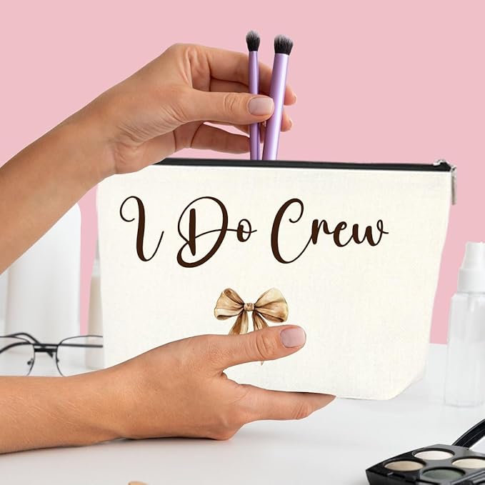 3PCS Luxury Wedding Emergency Kit: I Do Crew Makeup Bag with Waterproof Compartments, Bridesmaid Rescue Pouch for Makeup & Dress Repair