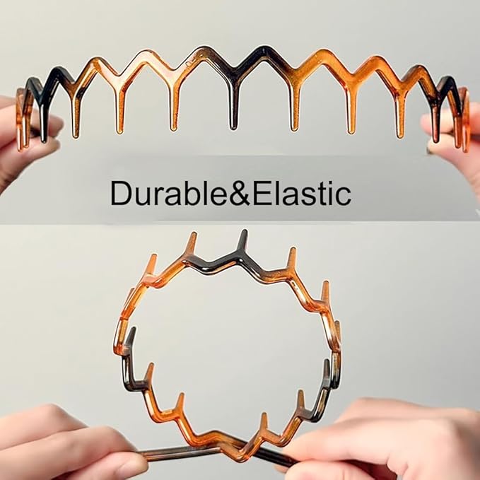 8 PCS Fashion Effortless Plastic Headbands with Teeth Comb Black Skinny Headbands No Slip Hair Accessories Bands for Women Men Teen Girls, Amber&Bright Black