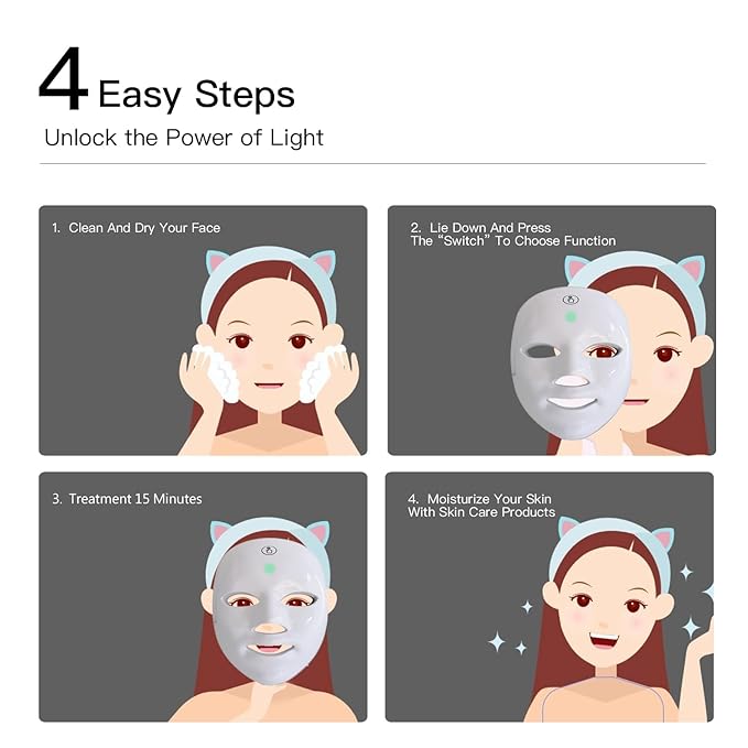 LED Face Mask Light Therapy, 7+1 Modes Portable Red Light Therapy for Face, Rechargeable, Blue & Red Light Mask, LED Facial Skin Care Mask At Home & Travel