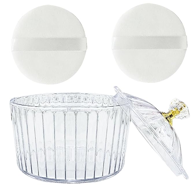 3 Pcs Body Face Plastic Powder Puff and Container Dish 3.15 inche Fluffy Soft Large Powder Puff for Women(Roman jar Shape)