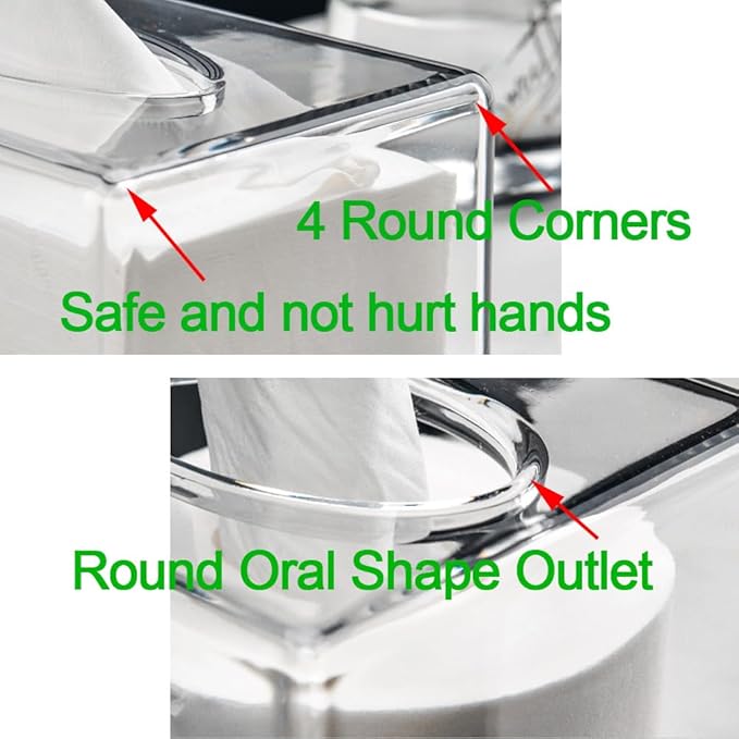 Square Clear Acrylic Tissue Box, Box Covers Rectangular, Bathroom Facial Napkin Box Holders, Table Clear Dryer Sheet Dispenser for Bathroom, Kitchen and Cars