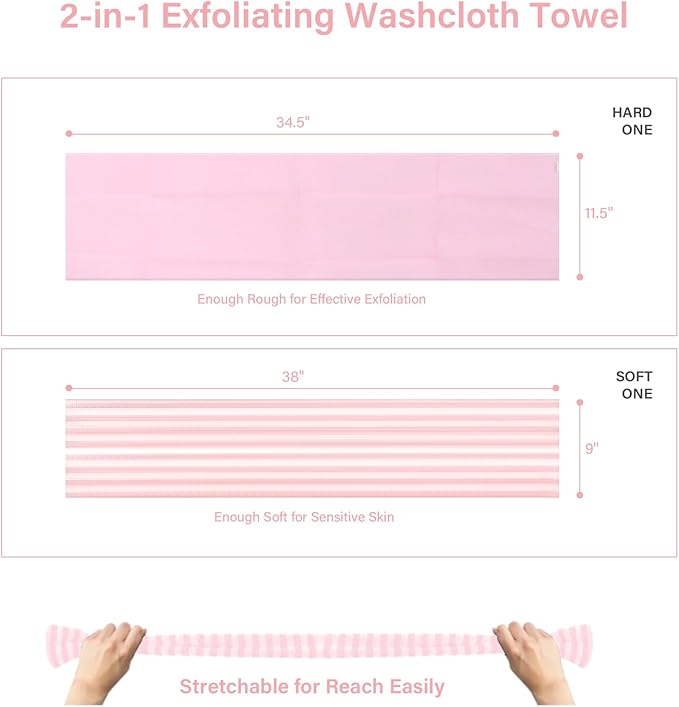 Yiclick Exfoliating Washcloth Towel - Exfoliating Body Scrubber, Loofah Wash Sponge - Korean & Japanse & African Washcloth - Soft + Rough Exfoliating Back Scrubber - for Senstive and Rough Skin