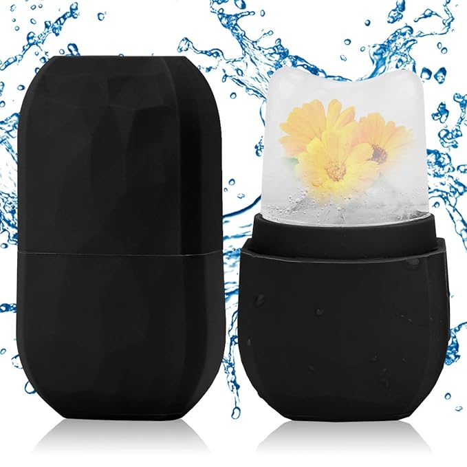 Ice Roller for Face and Eye, Upgraded Ice Face Roller Facial Beauty Ice Roller Skin Care Tools, Ice Facial Roller Gua Sha Face Massage, Silicone Ice Mould for Face Beauty Remove Fine Lines (Black)