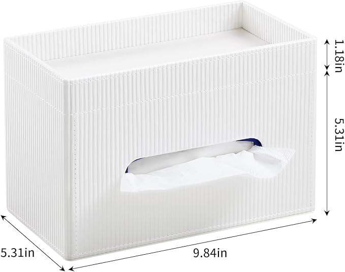 Tissue Box Cover Rectangle with Storage Tray, PU Leather Tissue Holder for Bathroom Vanity Countertop Night Stands Bedroom Office Desk, Stylish Rectangular Tissue Box Holder (Ivory)