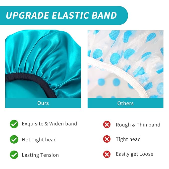 Aquior Shower Cap for Women Reusable, Extra Large Shower Cap for Men,Satin EVA Double Layer Waterproof Hair Cap For Long Hair, 4 Pieces