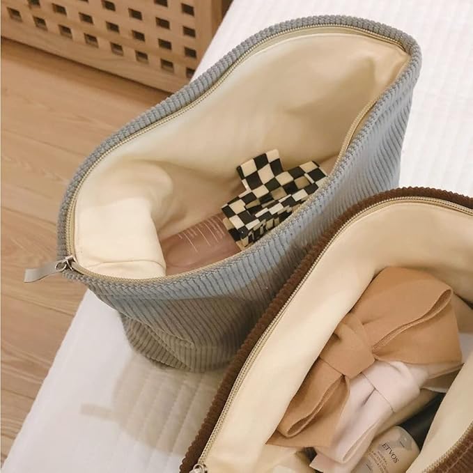 SxoSyo Cosmetic Bags for Women Makeup Bag Large Capacity Purse Travel Toiletry Zipper Storage Pouch Make up Brushes Organizer for Gifts (Corduroy, light grey)