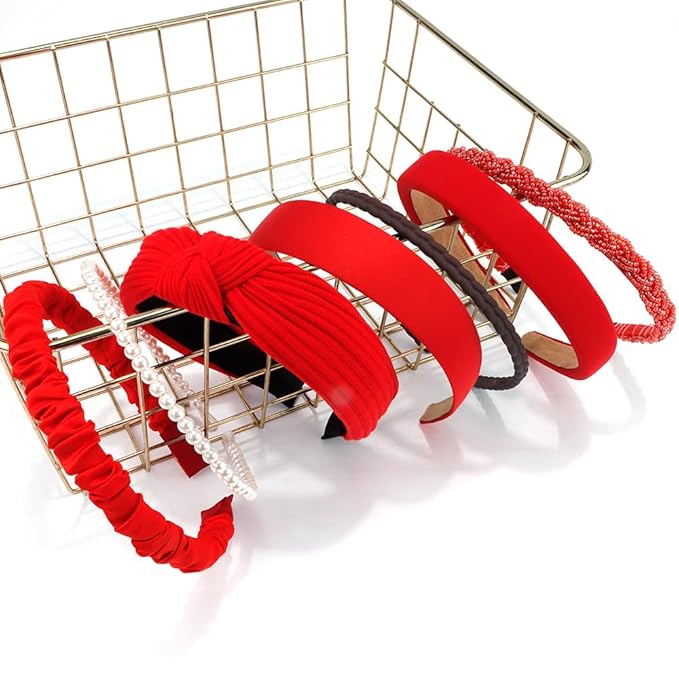 AHONEY 7 Pack Red Headbands for Women Christmas Headbands Trendy Non Slip Hairbands Cute Hair Accessories Multi-style Headband Pack (Red)