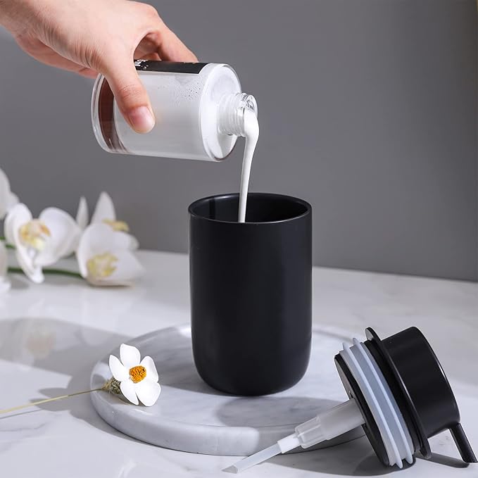 Black Soap Dispenser - Modern Ceramic Hand Dish Soap Dispenser for Bathroom Refillable Liquid Hand Soap Dispenser with Soap Pump for Essential Oil, Lotion Soap for Farmhouse Decor Dish