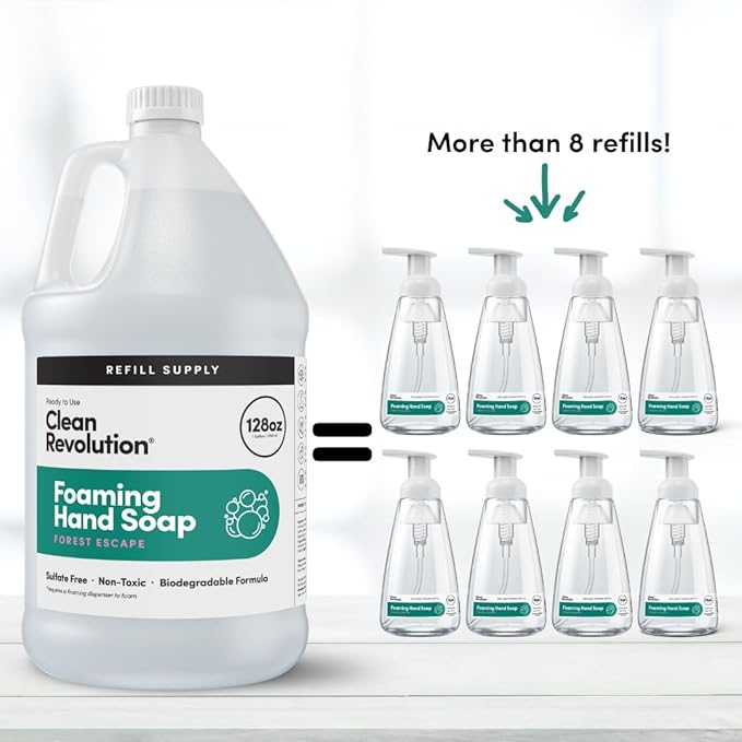 Clean Revolution Foaming Hand Soap Refill Supply Container, Ready to Use Formula, Forest Escape Fragrance, Gluten Free, 128 Fl. Oz