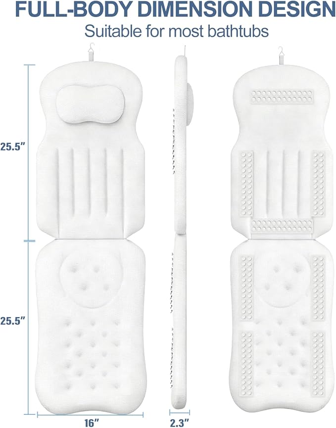 YSJILIDE Full Body Bath Pillow for Bathtub, Spa Bath Pillows for Tub Neck Head Neck Shoulder and Back Support, with Non-Slip Suction Cups/4D Air Mesh