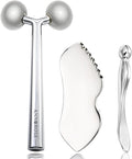 3-in-1 Stainless Steel Facial Massage Set, Face Roller, Gua Sha Tool, Eye Cream Applicator, Silver,Gifts for Women and Girl