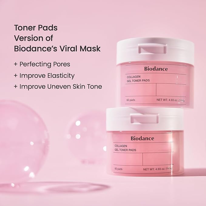 Biodance Collagen Gel Toner Pads, Pore Minimizer for Face, Improving Elasticity, Plumping Toner Pads for Sensitive Skin, Pre-Soaked Pads, Korean Skin Careㅣ4.93 fl.oz.(140g)*60Pads