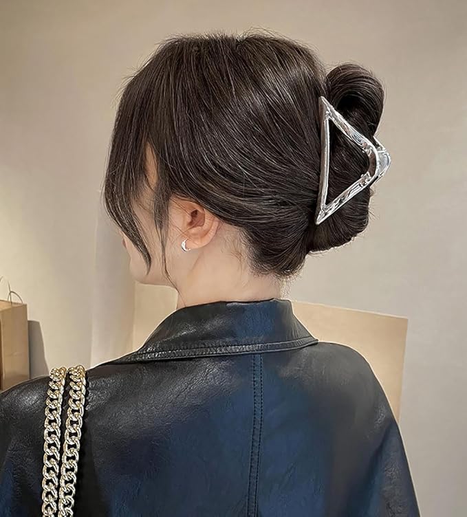 BeeGift 2Pcs Hair Clips, Triangular Hair Claw Clips, Metal Hair Clips, 4inch Exquisite Silver Geometry Designs Hair Jaw Clips for Hair Accessories for Women Girls Gift
