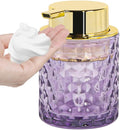 Purple Glass Foaming Soap Dispenser, Bathroom Refillable 10 Oz Foam Hand Soap Dispenser, Vintage Lotion Shampoo Container Gold Large Pump Bottle for Bathroom Countertop and Kitchen Decor