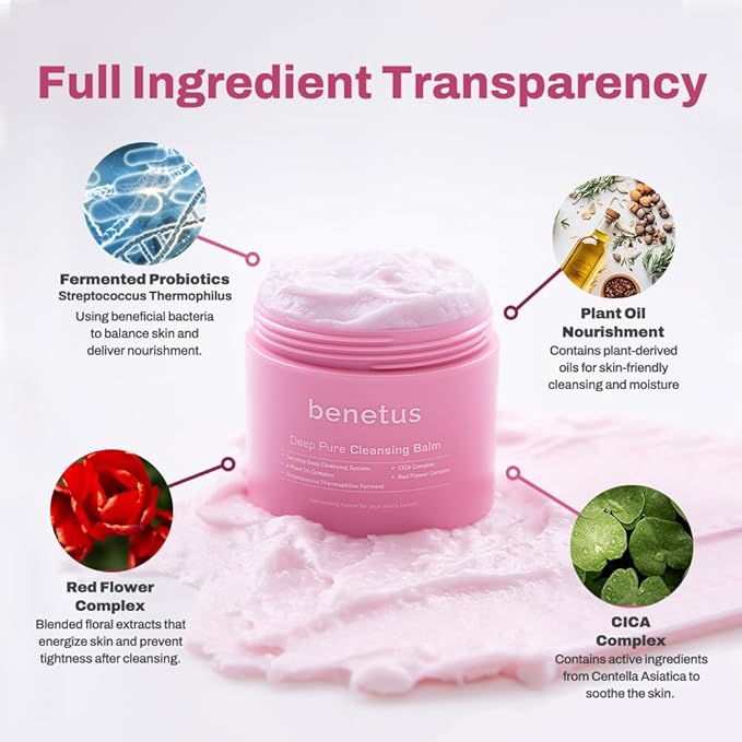 Deep Pure Cleansing Balm, Makeup Remover Balm for Heavy Makeup, Waterproof Mascara & Sunscreen, Soothing CICA, Argan Oil, Vitamin E, Hydrated Glow, Non-Stripping, Pore Care, 3.5 fl oz