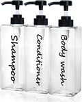 Shampoo Dispenser - Refillable Shampoo and Conditioner Bottles (Clear, Set of 3, 21oz) - Modern Shampoo Bottles for Shower Soap - Empty Shampoo Conditioner Body Wash Dispenser Set - for Bathroom