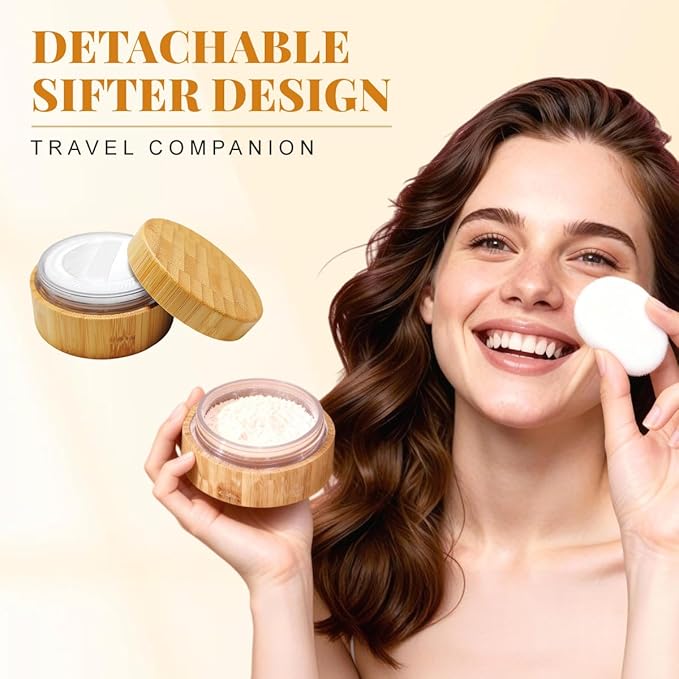 1Pk (30ml/1oz) Bamboo Empty Loose Powder Puff Case Container With Soft Sponge Puff and Sifter Lids Refillable Face and Baby Skin Care Talcum Powder Storage Holder For Travel Home Daily Use