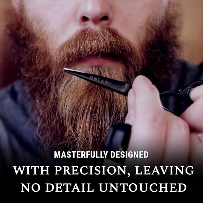 Ontaki Mustache Scissors - 5-Inch, Black - Bevel-Edge Precision & Beard Trimming Scissors - Complete Kit with Mustache Comb & Beard Comb