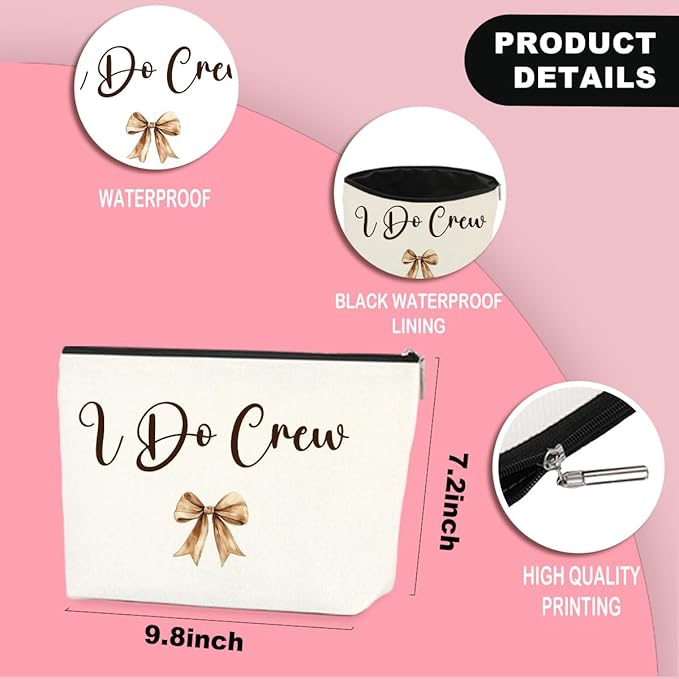 3PCS Luxury Wedding Emergency Kit: I Do Crew Makeup Bag with Waterproof Compartments, Bridesmaid Rescue Pouch for Makeup & Dress Repair